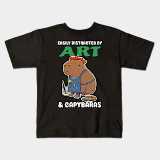 Easily Distracted by Art and Capybaras Cartoon Kids T-Shirt